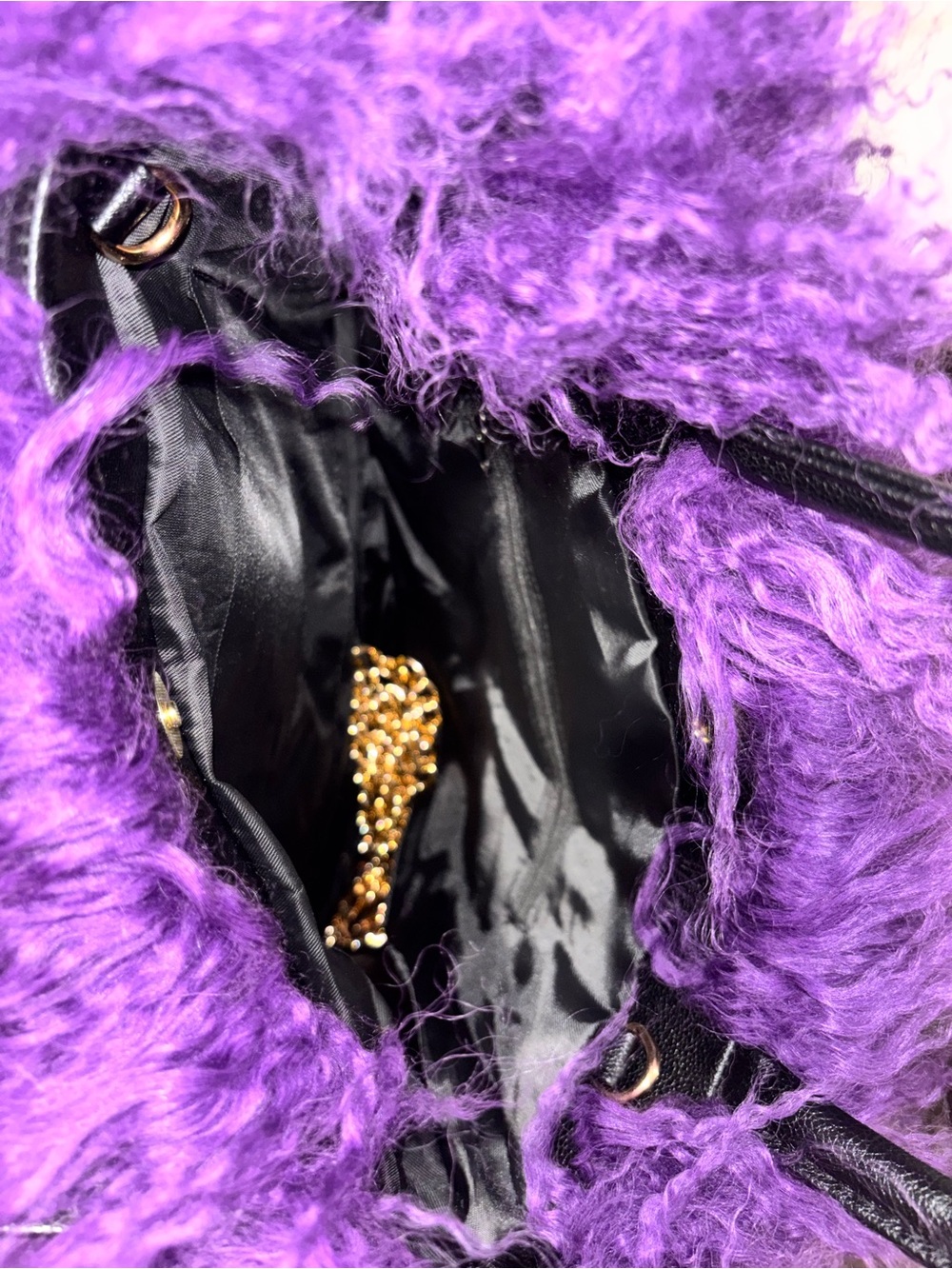 3 Mongolian Fur Tote Bags - Brown, Orange, Purple - 40 x 30 - Halloween Glam - Picture 9 of 13